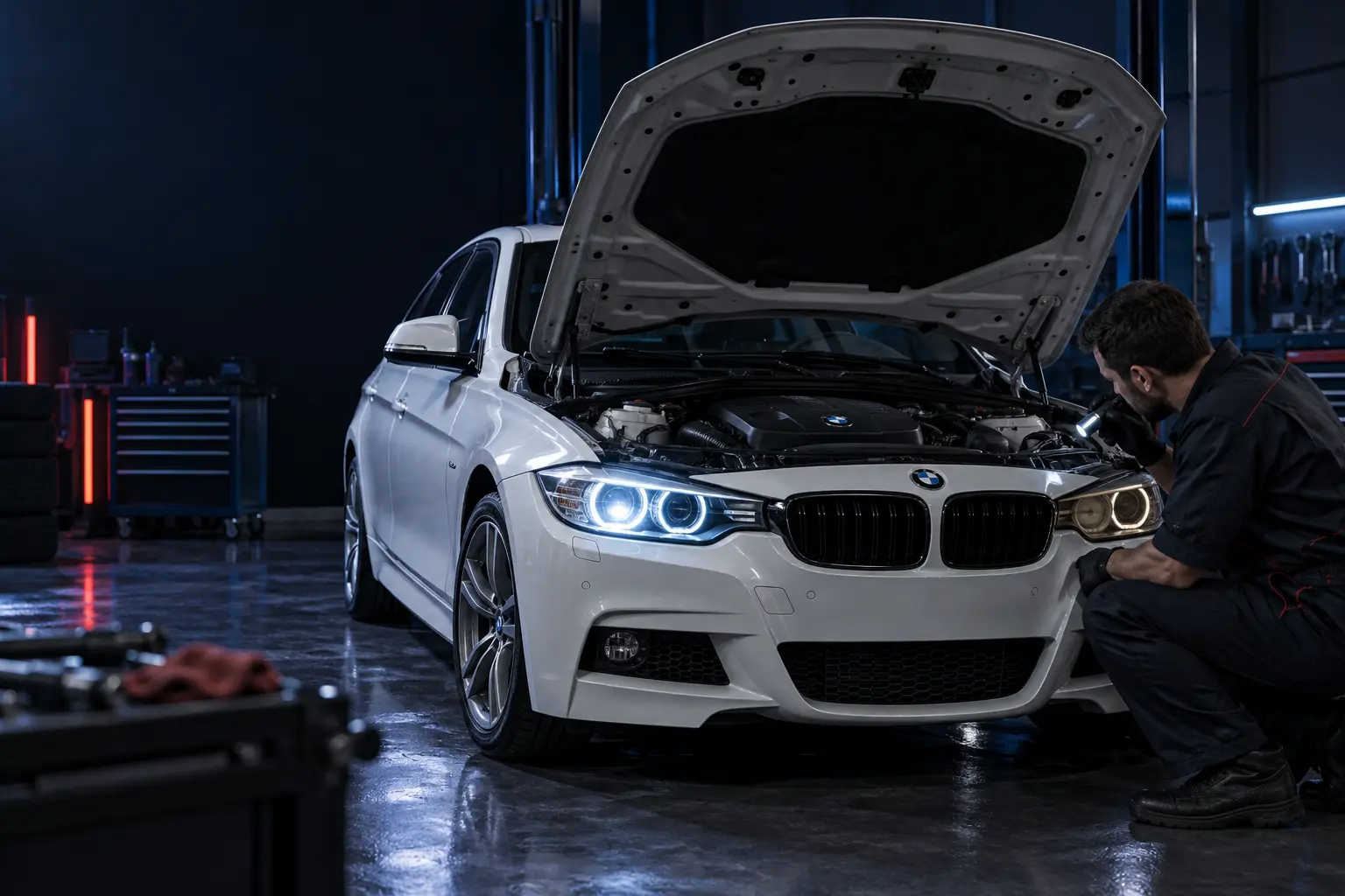 BMW with a front-lighting fault during initial evaluation