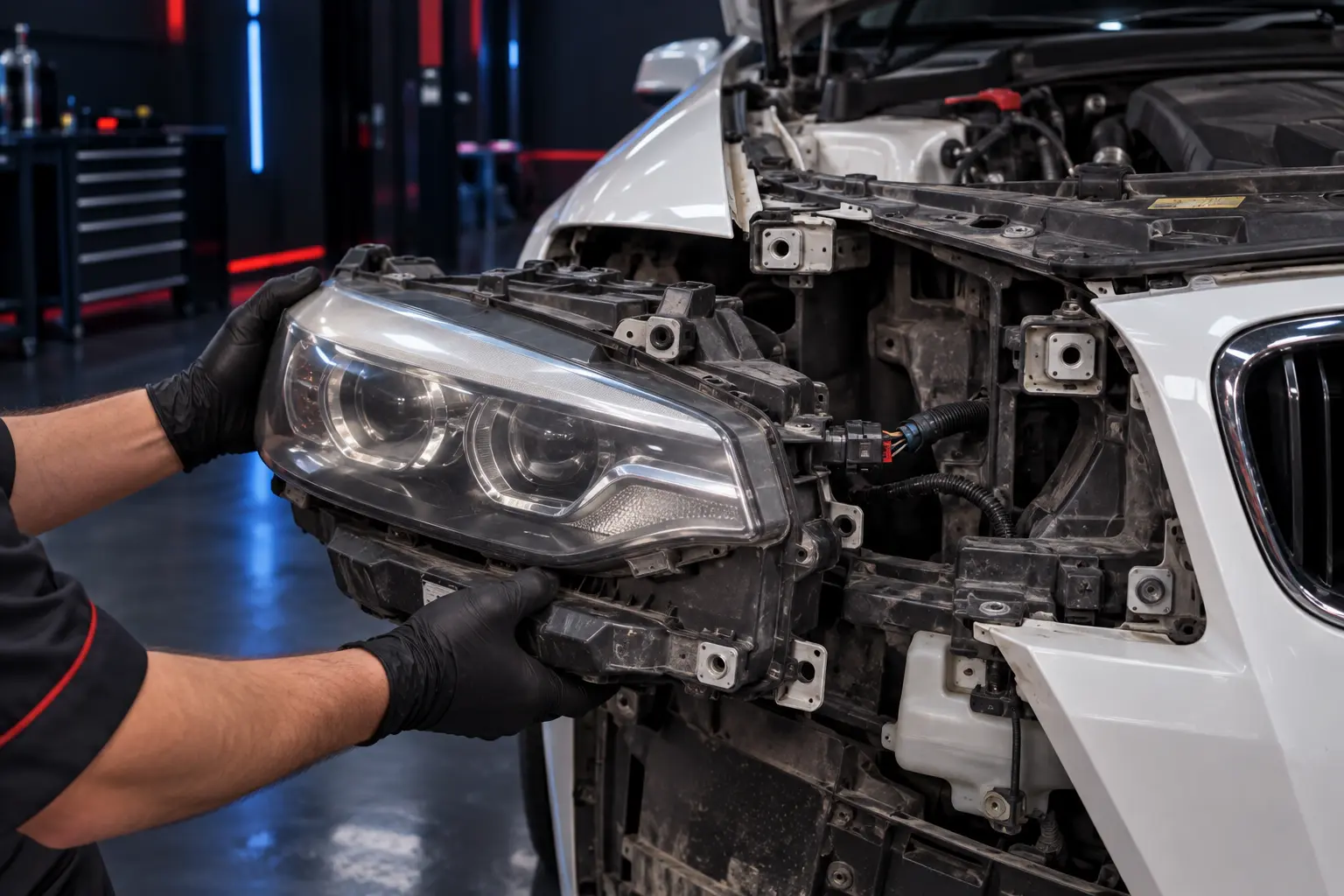 Safe removal of the BMW headlight assembly