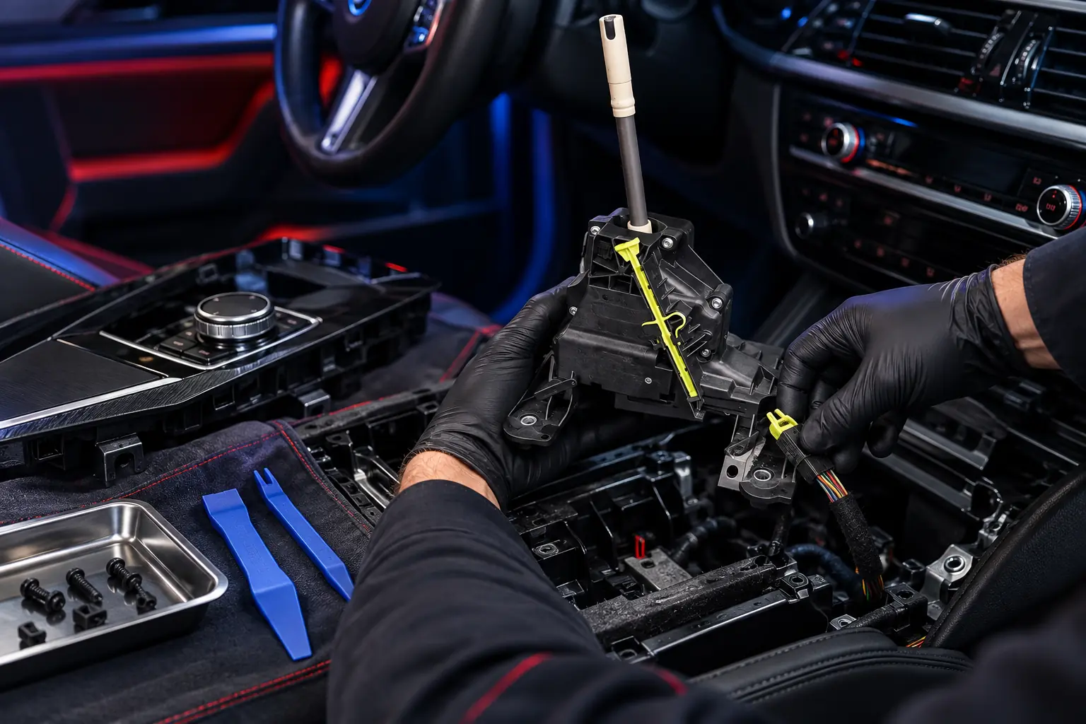 Professional removal of the electronic selector from the center console