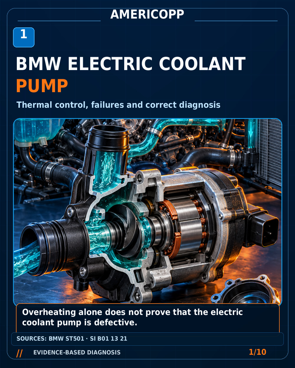 BMW electric coolant pump, educational slide 1 of 10