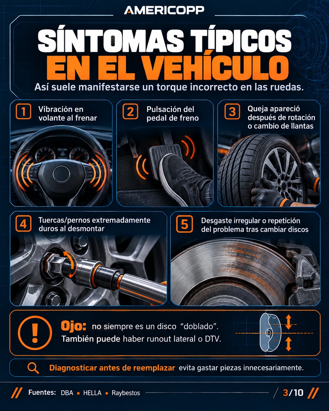 Síntomas típicos de torque incorrecto: vibración, pulsación y problemas tras servicio de ruedas