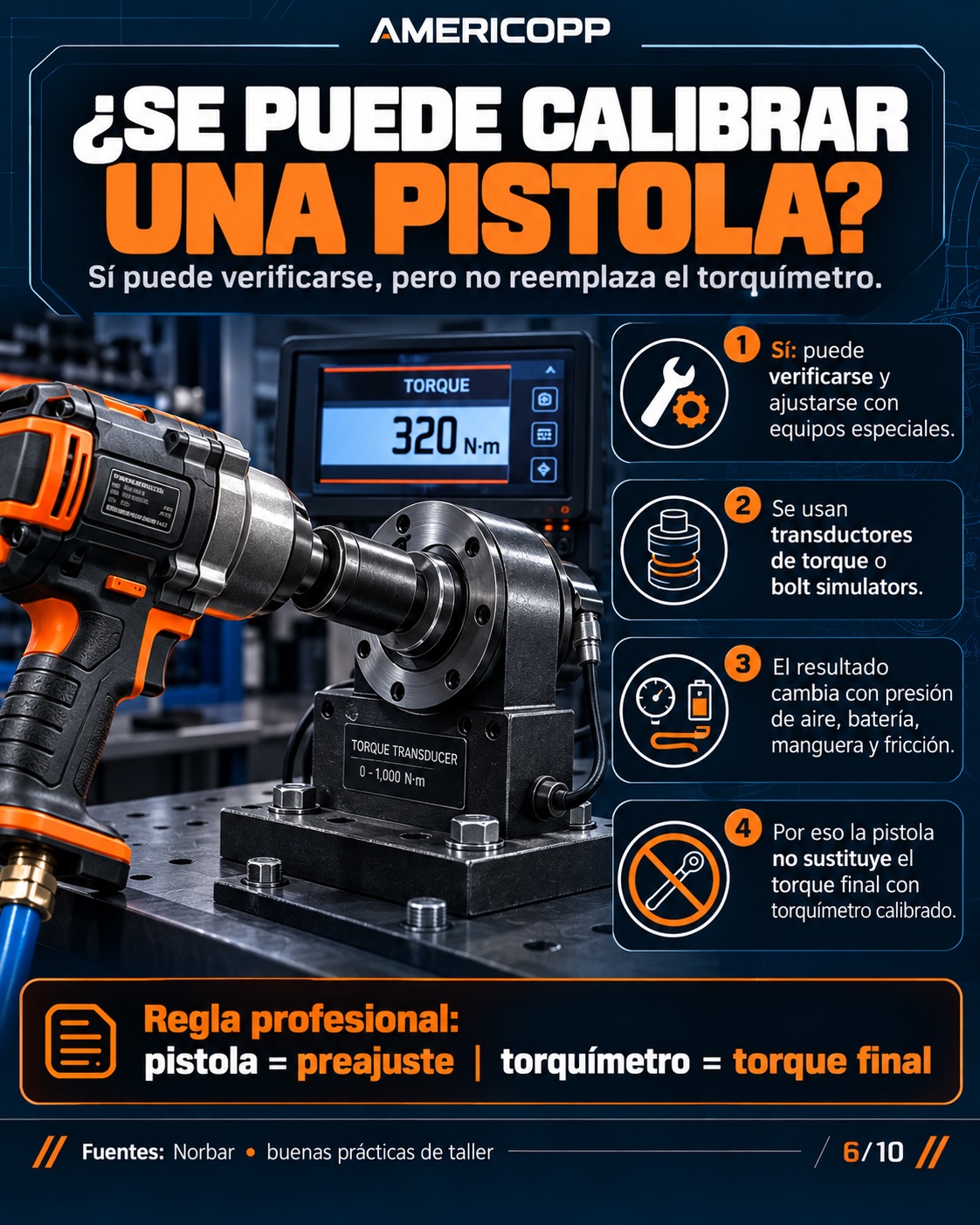 Verificación y ajuste de una llave de impacto con transductor de torque